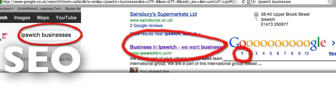 Page 1 SEO from Ipswich Suffolk based electric ink